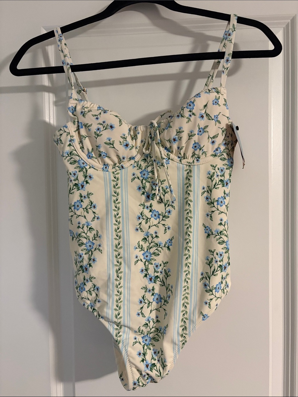 Shade & Shore Cream One-Piece Swimsuit with Blue Floral Stripe